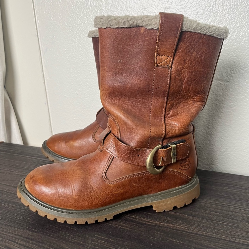 Timberland Vintage Nellie Pull-On Waterproof Boot Brown Leather Buckle women’s